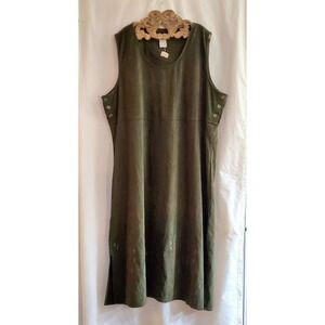 Mary Mcfadden Suede Polyesyer Dress Embroidered 1XL Olive Color Button Closure